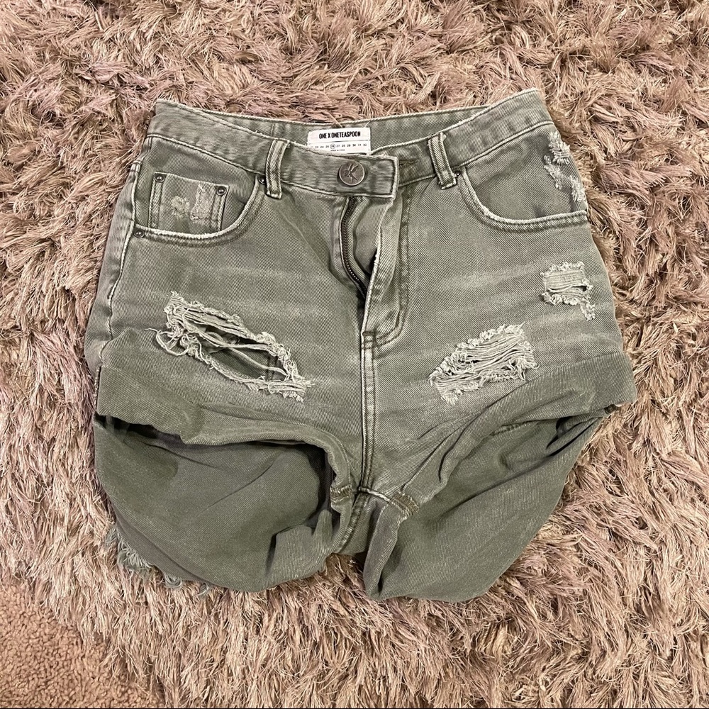 Green One Teaspoon High Waist Bandits Shorts